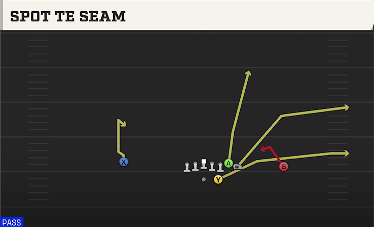 SPOT TE SEAM play diagram College Football 27