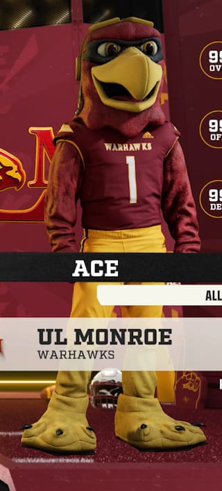 Ace, the UL Monroe Warhawks mascot