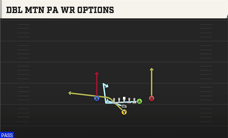 Dbl Mtn PA WR Options play art from I Form Y Off Close in CFB 27