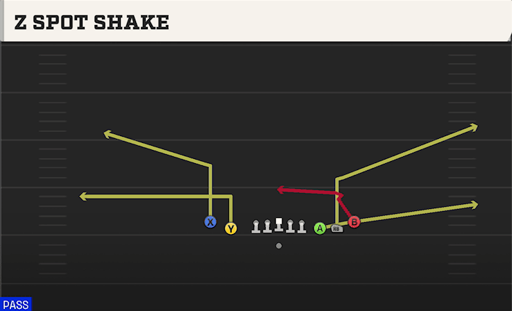 Z Spot Shake play art from Shotgun 5WR Tight in CFB 27