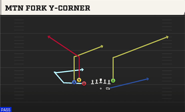 Mtn Fork Y-Corner play art from Shotgun Bunch TE in CFB 27