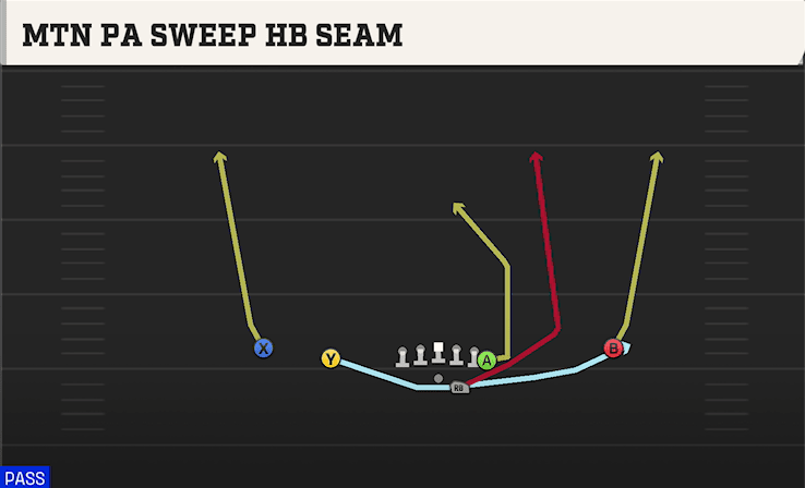 Mtn PA Sweep HB Seam play art from Shotgun Doubles Y Off in CFB 27