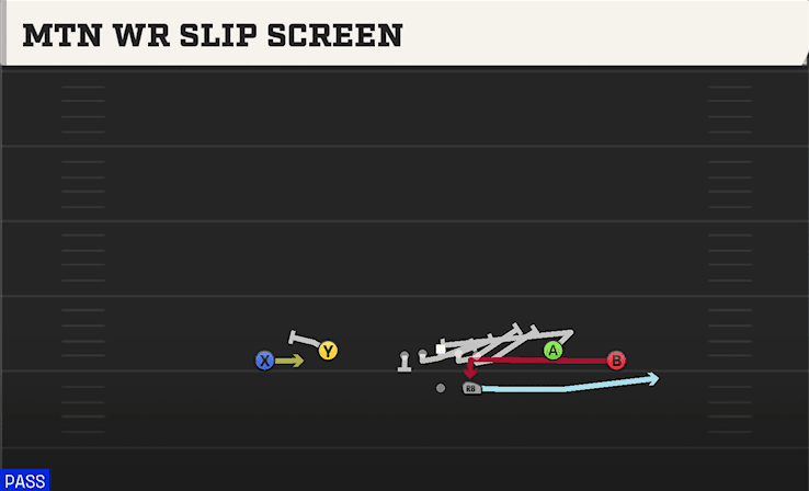 Mtn WR Slip Screen play art from Shotgun Spread Dbl Flex in CFB 27