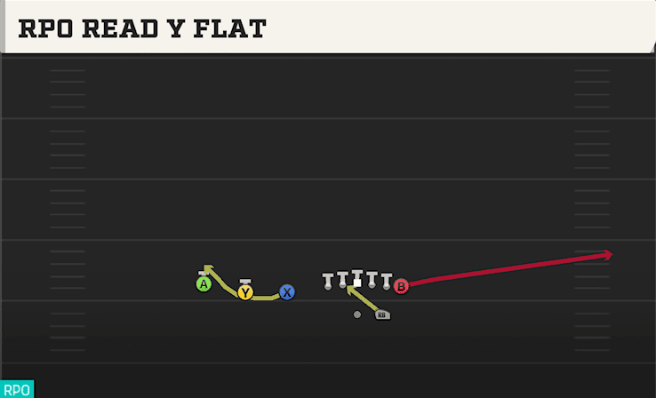 RPO Read Y Flat play art from Shotgun Trips TE in CFB 27