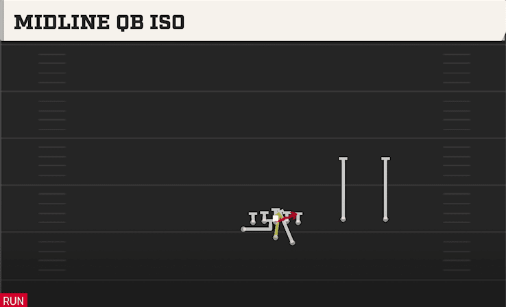 Midline QB Iso play art from Wingbone Twins Over in CFB 27
