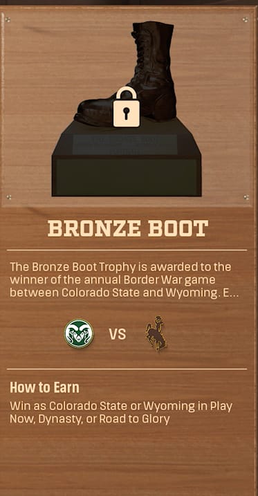 BRONZE BOOT rivalry trophy card