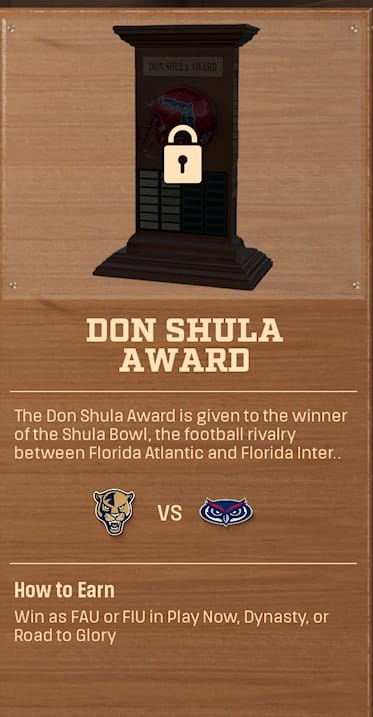 DON SHULA AWARD rivalry trophy card
