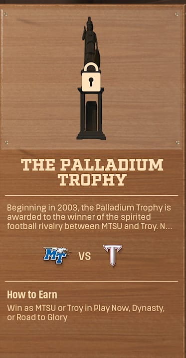 THE PALLADIUM TROPHY rivalry trophy card