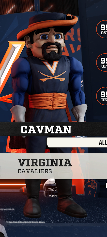 Cavman, the Virginia Cavaliers mascot