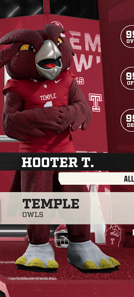 Hooter T, the Temple Owls mascot