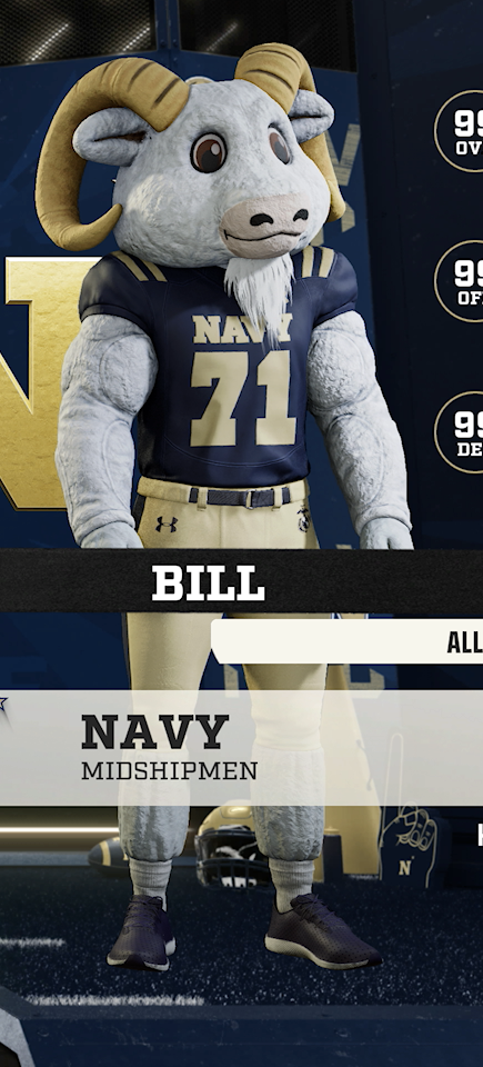 Bill, the Navy Midshipmen mascot