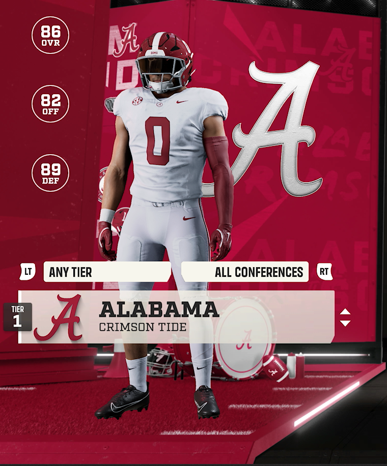 Alabama team card — Tier 1
