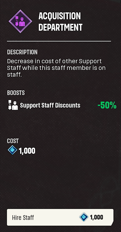 Acquisition Department details panel