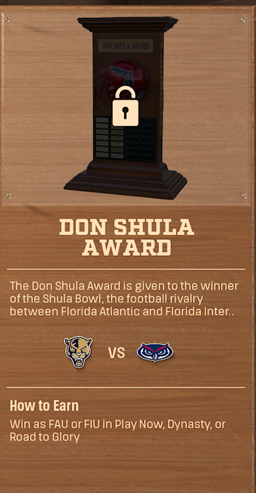 DON SHULA AWARD rivalry trophy card