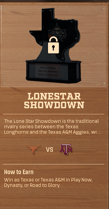 Lonestar Showdown rivalry trophy card
