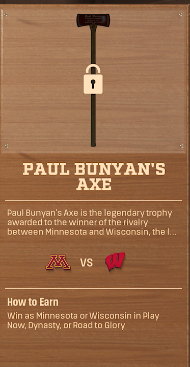 PAUL BUNYAN'S AXE rivalry trophy card