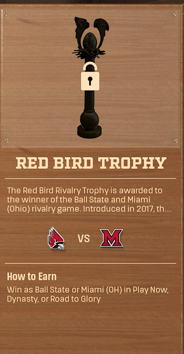 RED BIRD TROPHY rivalry trophy card