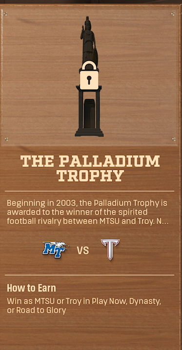 THE PALLADIUM TROPHY rivalry trophy card