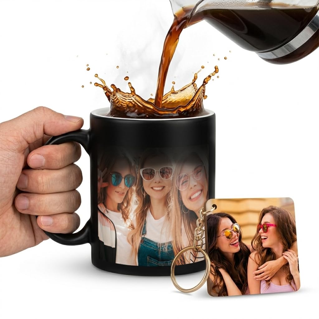 Personalized Magic Mug with Photo Custom Heat-Sensitive Color-Changing Coffee Cup Unique Gift for Birthday, Anniversary, Valentine's Day 325ml Ceramic Black D01