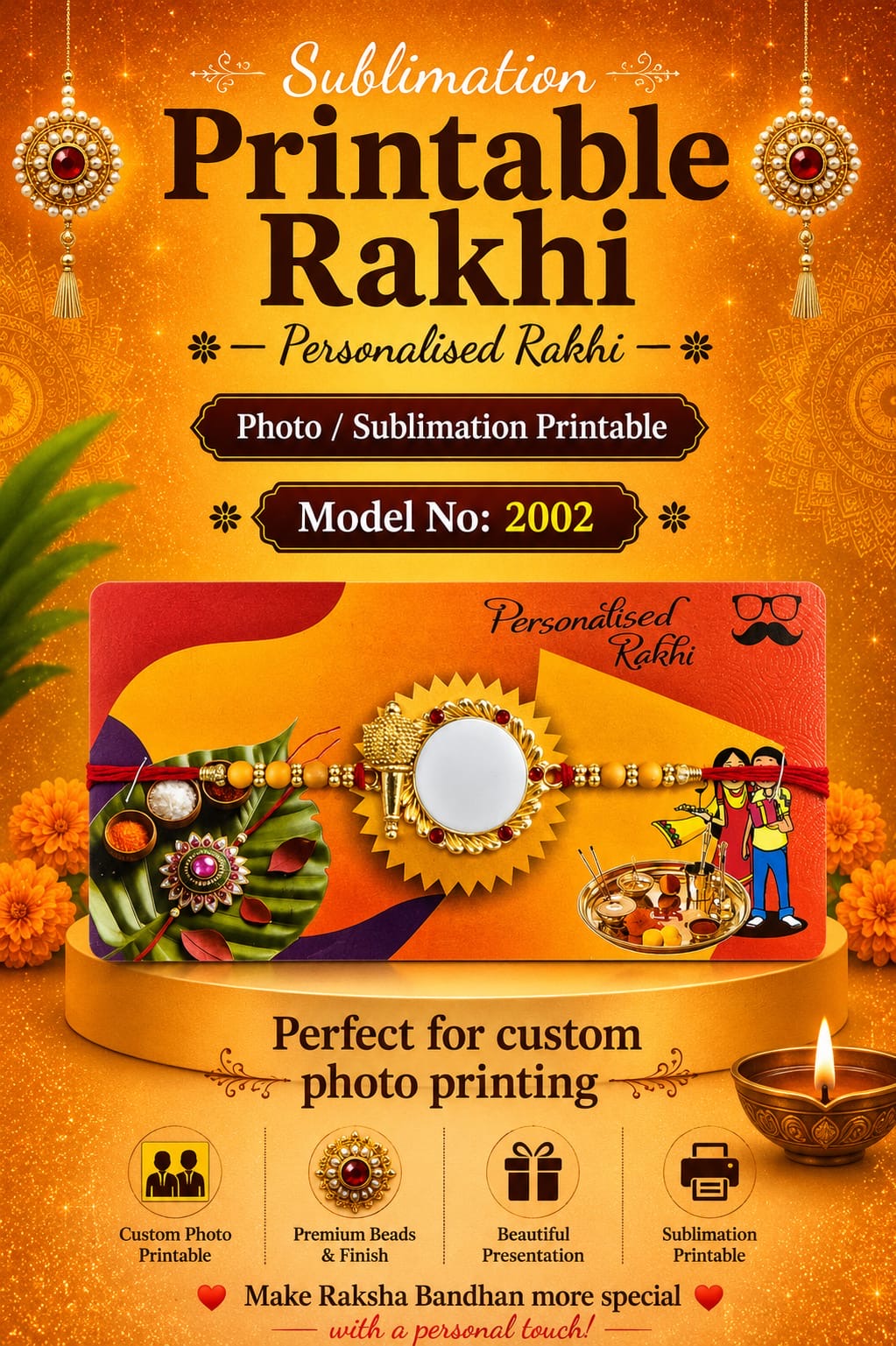 Photo printed Rakhi with Hanuman Gadha 1pice