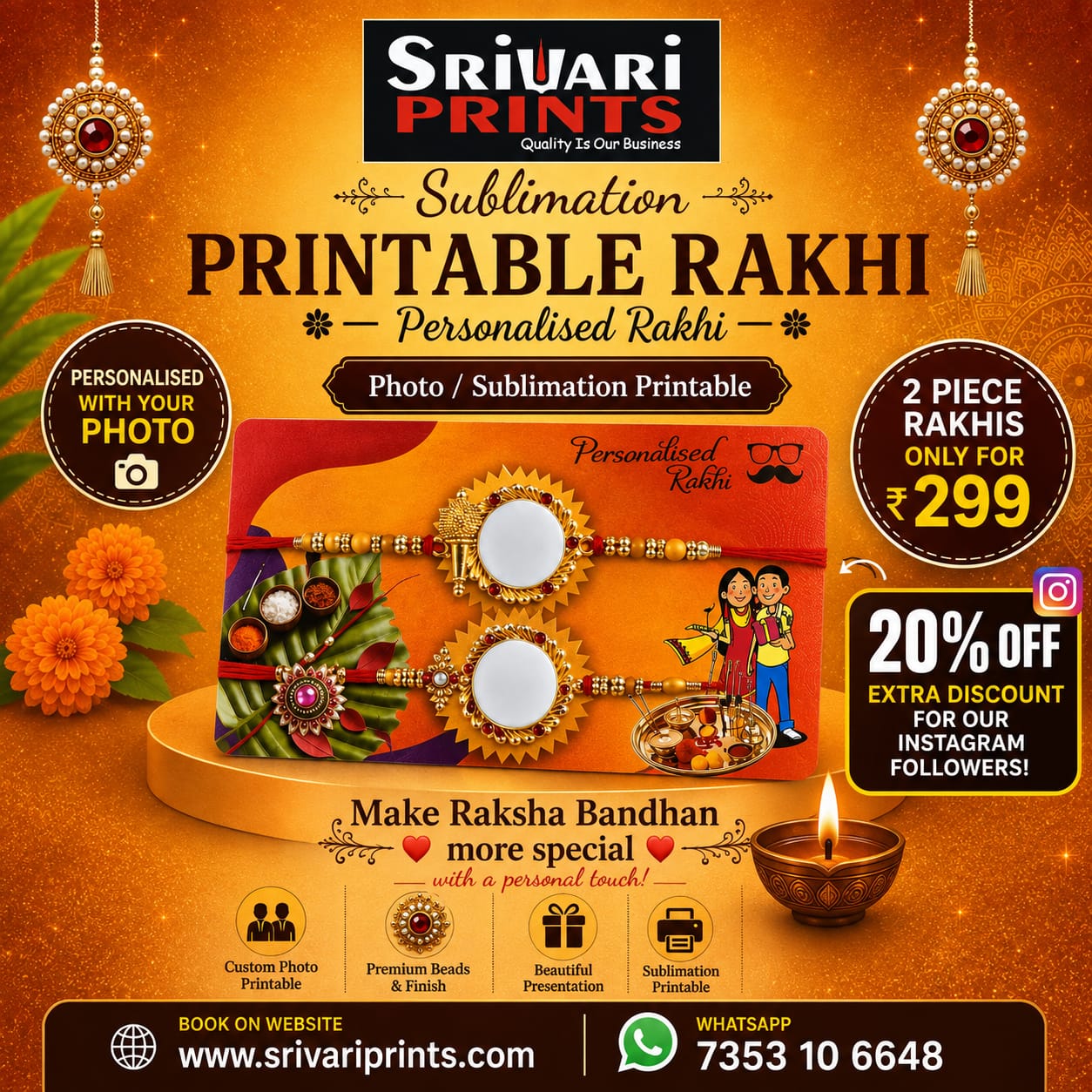 Photo Printed Rakhi with Hanuman gadha logo 2pice