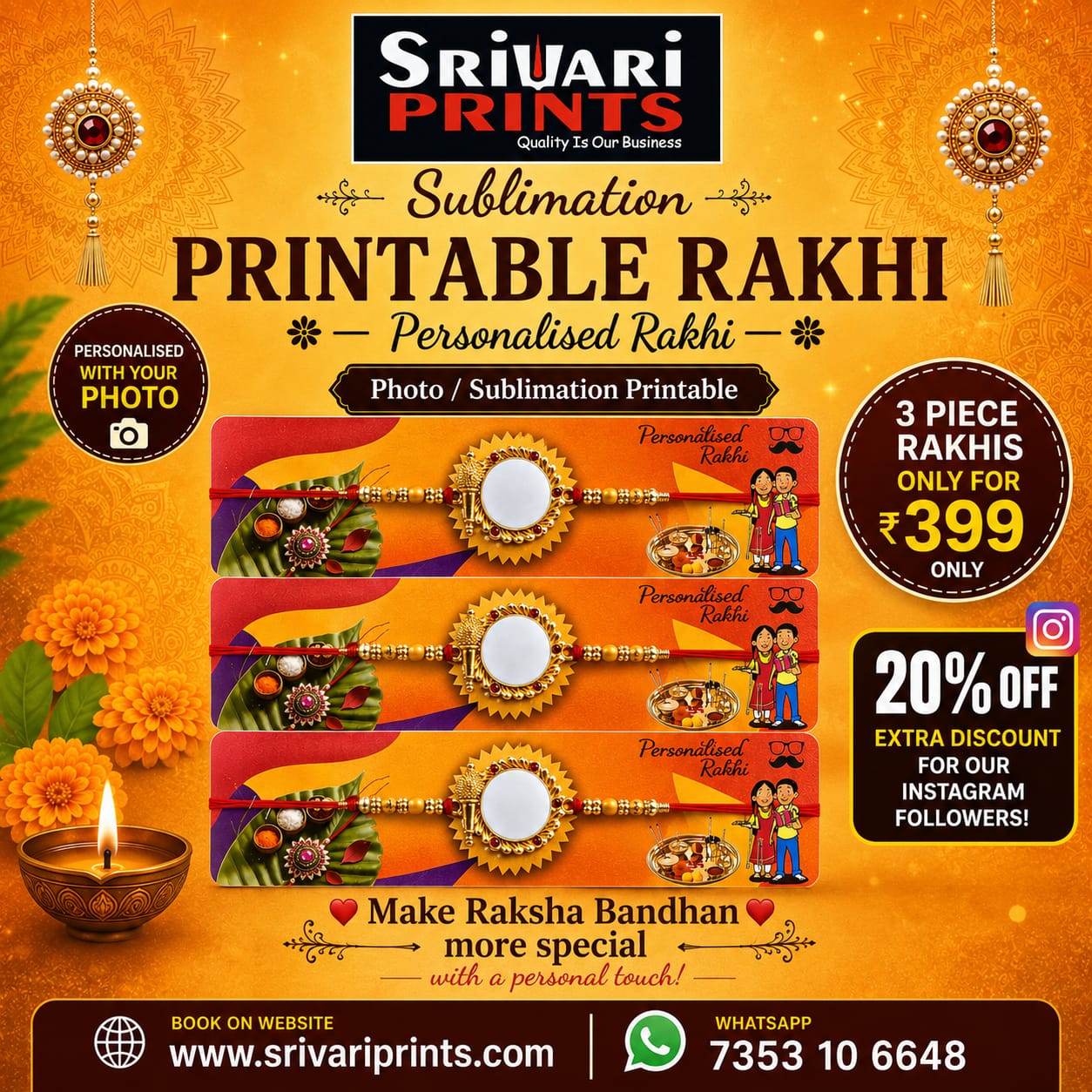 Photo printed Rakhi with Hanuman Gadha 3pice