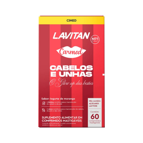 LAVITAN Cabelos e Unhas Carmed Iogurte de Morango 60 comprimidos mastigáveis