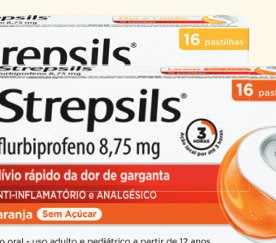 Pastilhas para garganta Strepsils Sabor Laranja - Sem açúcar - Caixa 16 Pastilhas