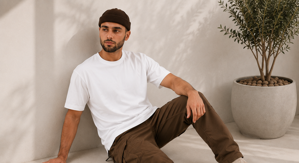 Model memakai Kaos Kurta Premium MUST