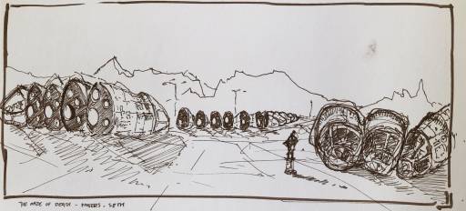 Painted scene from the book 'A Maze of Death' by Philip K. Dick, the scene is when Seth Morely looks for a Noser craft
