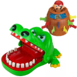 2 Brinquedos Jogo Jacaré Crocodilo Morde Dedo e Pula Pirata Barril