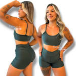 Conjunto Academia Fitness Short e Top Cintura Alta Moda Fitness LISOS