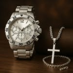 Kit Relógio Masculino Aço Inox Resistente a Água Com Corrente + Pingente Cruz e Pulseira Premium Grossa
