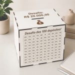 Cofre MDF Desafio 1Mil / 5Mil / 10Mil / 20Mil - Caixa De Madeira - Escolha Sua Meta E Realize Seus Sonhos