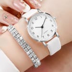 Conjunto De Relógio Feminino 6 Peças , Pulseiras De Couro De Quartzo , Joias Com Strass , Pulseira Elegante , Acessório