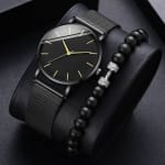 Relógio Empresarial Masculino – Elegante E Ultrafino De Quartzo Tim epiece Com Pulseira De Malha Contas
