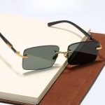 Óculos De Sol Sem Aro De Designer – Tons Retrô De Lentes De Corte UV400