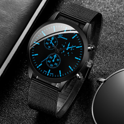 Conjunto De Relógios De Negócios Masculinos Sofisticados-Relógio De Malha De Quartzo E Pulseira De Coroa