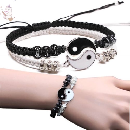 Conjunto De Pulseira De Corda Yin Yang Preto E Branco Para Casais Combinando Joias De Amizade