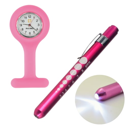 Kit Relogio Lapela Bolso Lanterna Clinica Medica Inox