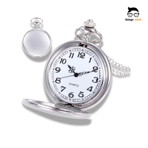 Relógio de Bolso Prata Polido Vintage com Corrente Clip Retrô Antigo Estilo Clássico Colecionador