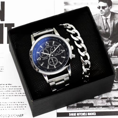Relógio Masculino Novo Bracelete Original Conjunto De Relógios Masculinos Moda Presentes Em Aço Inoxidável