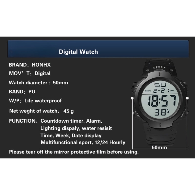 Relógio Esportivo Digital Tático À Prova D'água LED Cronógrafo Pulseira De Silicone Para Homens