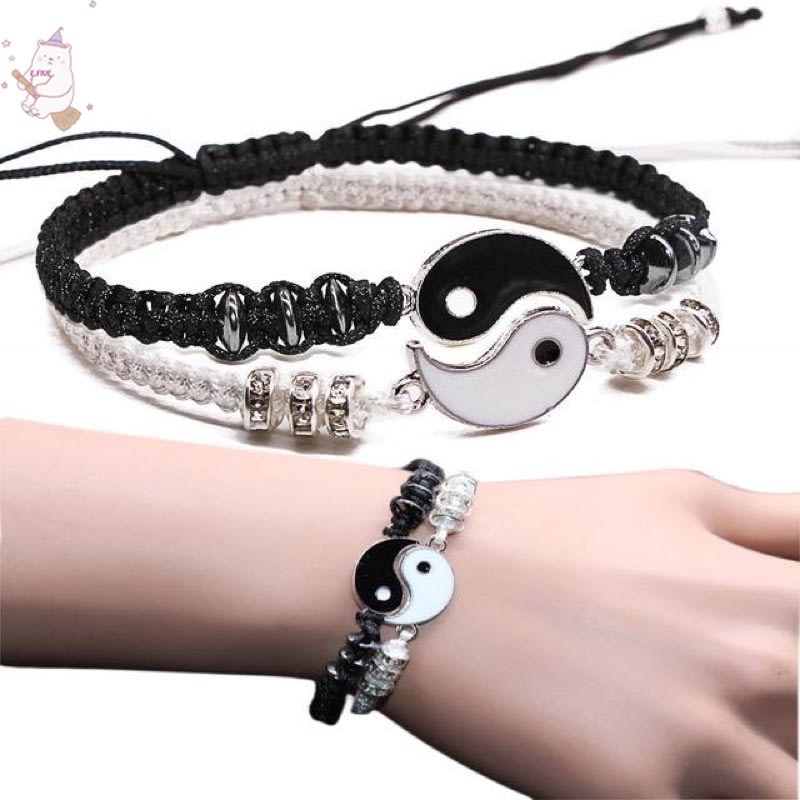 Conjunto De Pulseira De Corda Yin Yang Preto E Branco Para Casais Combinando Joias De Amizade