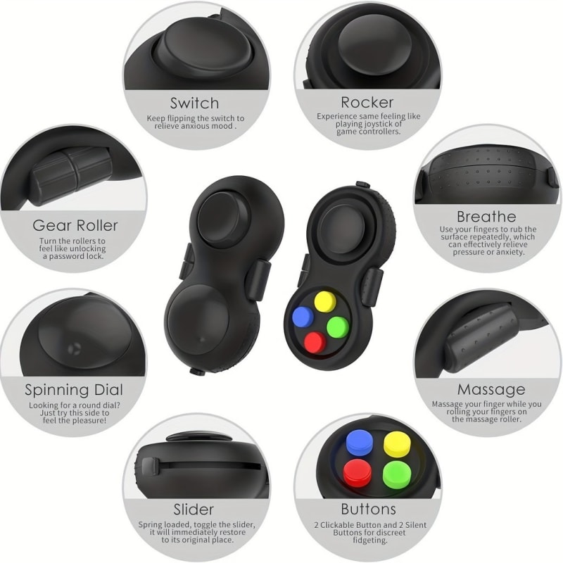 Fidget Pad com 8 Funções e Controller para Alívio de Ansiedade ADD, ADHD e Autismo Crianças e Adultos