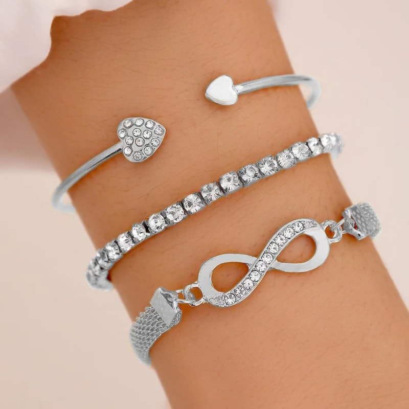 Conjunto De Pulseiras Da Moda-Corrente De Cobra De Diamante Brilhante E Infinity Bang les