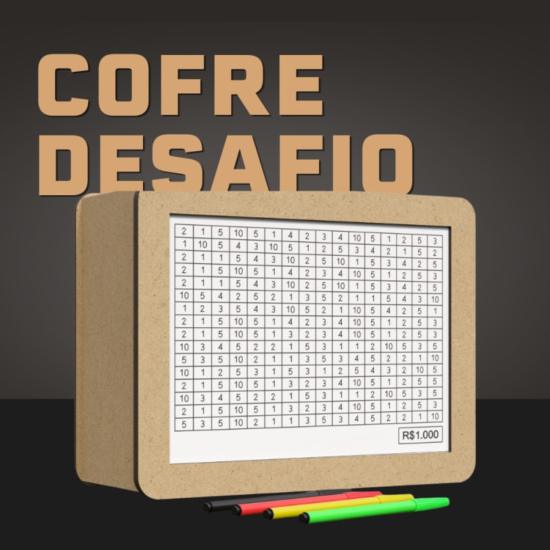 Cofre Desafio R$10mil Dinheiro Caixa de Madeira Woodbox Moedas