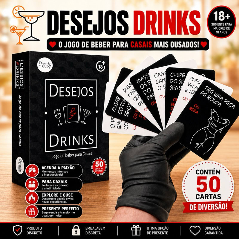 Jogo erótico de cartas Desejos e Drinks baralho para casal casais namorados 18+ adulto Faz ou Bebe
