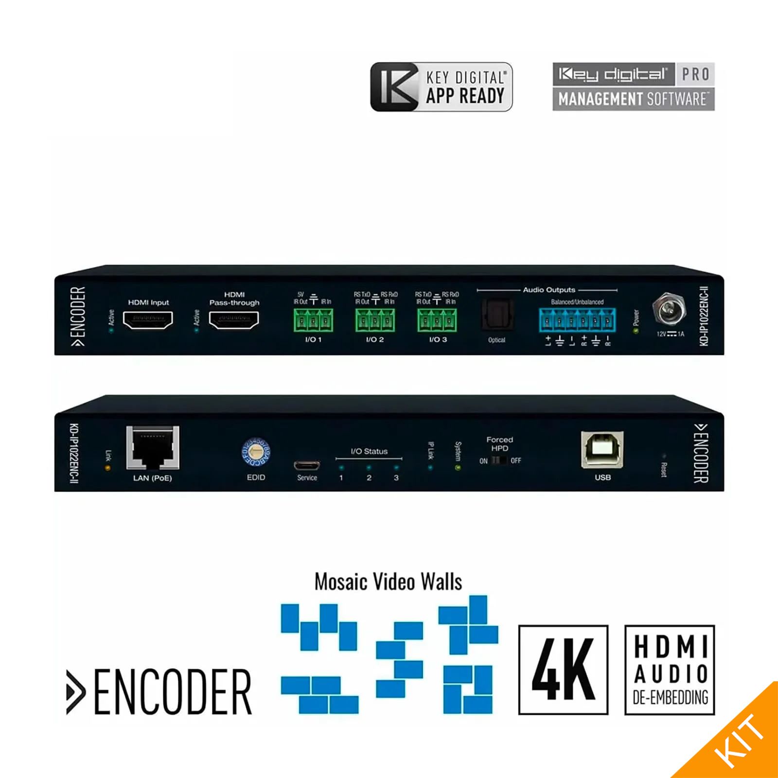 Key Digital KD-IP1022ENC-II, 4K AV over IP System Encoder with PoE NCMS