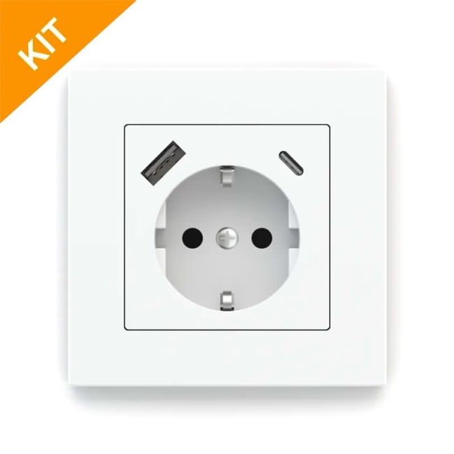 Ekinex EK-PWS-DE-USB, stikkontakt i hvit, Schuko med USB til 71serien (deep)